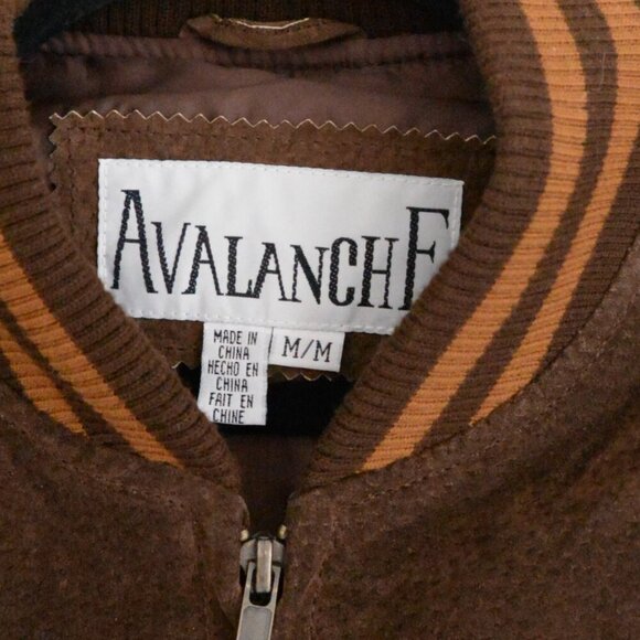 Vintage Avalanche Brown Tan 100% Suede Leather Lined ZipUp Bomber Varsity Jacket - Picture 2 of 16